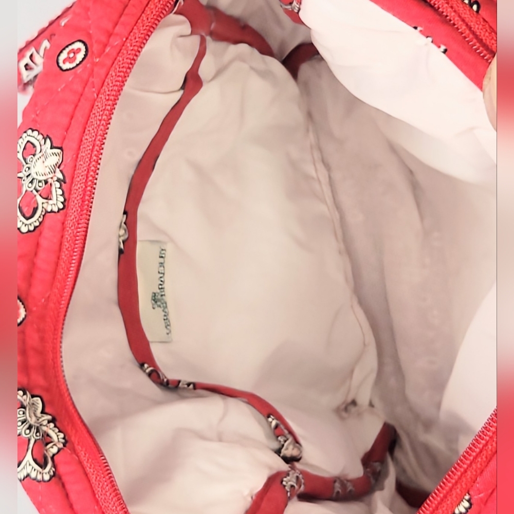 👜 Vera Bradley Red Quilted Floral Crossbody Vintage Style Cotton Shoulder Bag - Picture 9 of 9